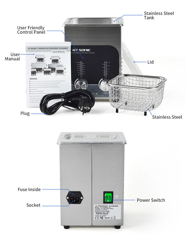 Tabletop 40kHz Ultrasonic Bath Cleaner 2L 150x140x100mm Tank