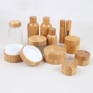 China 47mm 35ml Refillable Cosmetic Packaging  Jars With Bamboo Lids 28/400 on sale