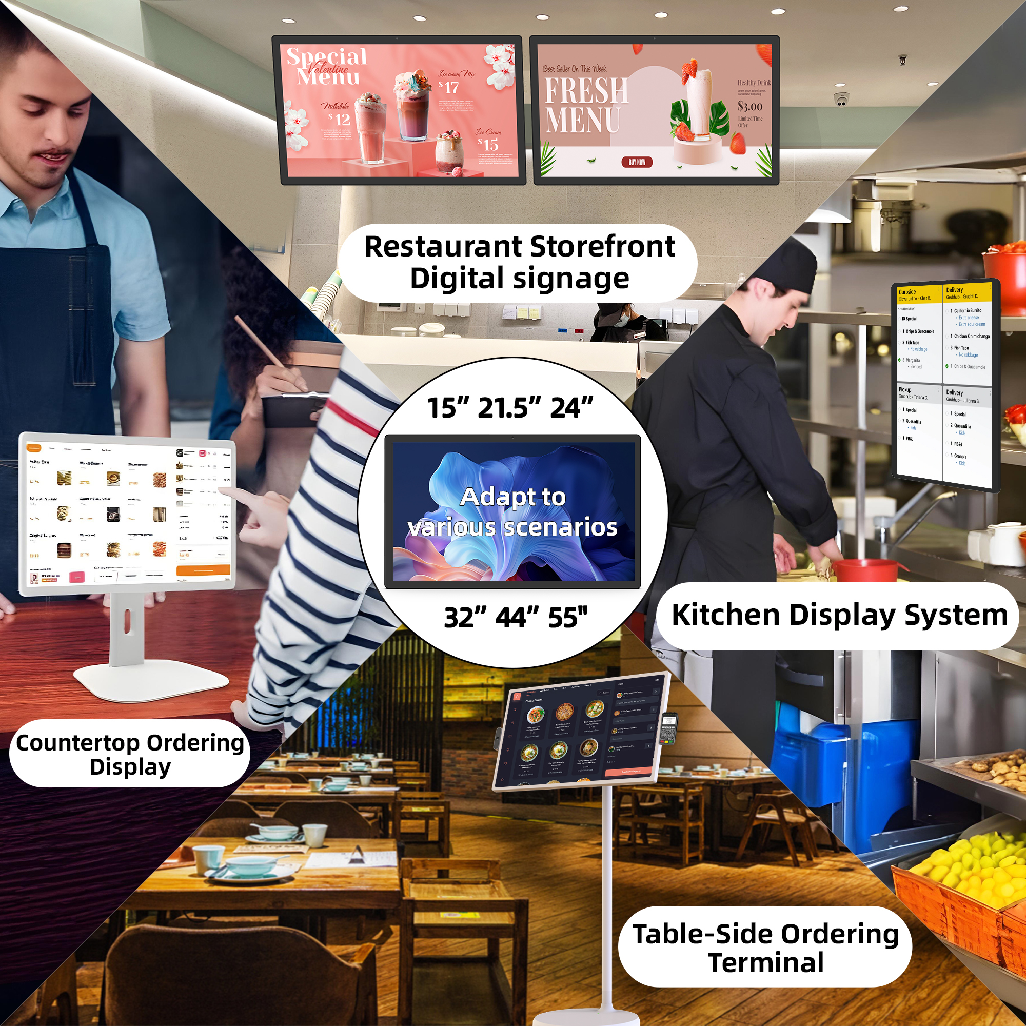 ELC Android 11 Interactive Touch Screen 21.5" IPS 16:9 Screen RK3568 Ethernet USB 3.0 for Kitchen Display Screen Restaurant POS