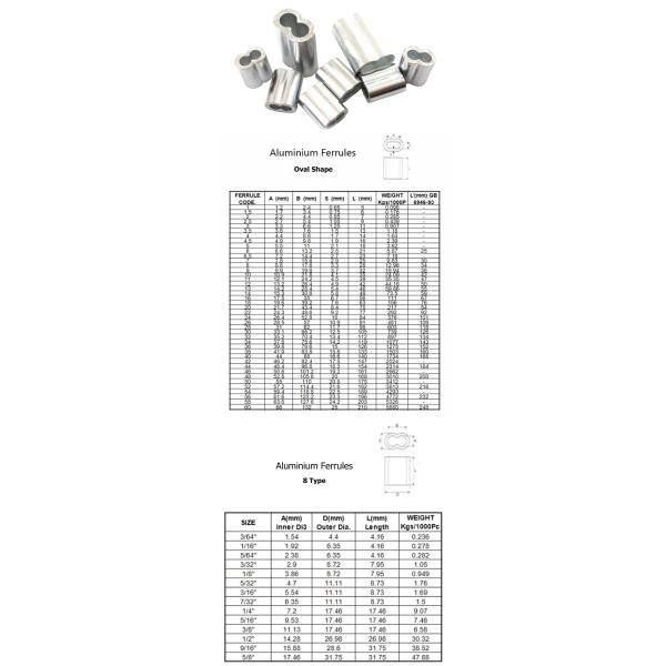Oval / 8 Type Rope Hardware Accessories Aluminum Crimp Sleeves Rigging Connector