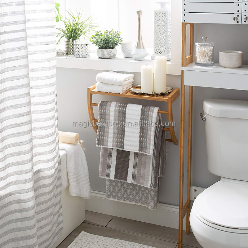 Wall Mount Bamboo Towel Rack and 3-Tier Shelf for Bathroom or Entrance Organization
