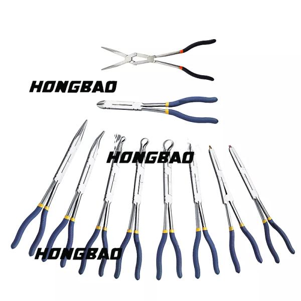 11" Bent Nose Long Reach Pliers Set Extra Long 45 Degree Angled Clip Curved