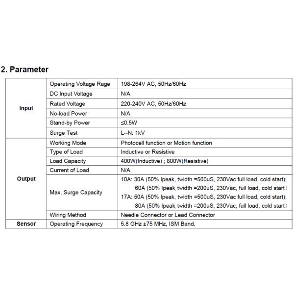 Needle Lead Connector Microwave Motion Sensor ON OFF For Flood Light MC085S
