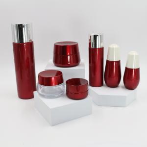 Quality 120ml Refillable Red Glass Lotion Bottles Jar Set For Face Cream Serum Toner wholesale