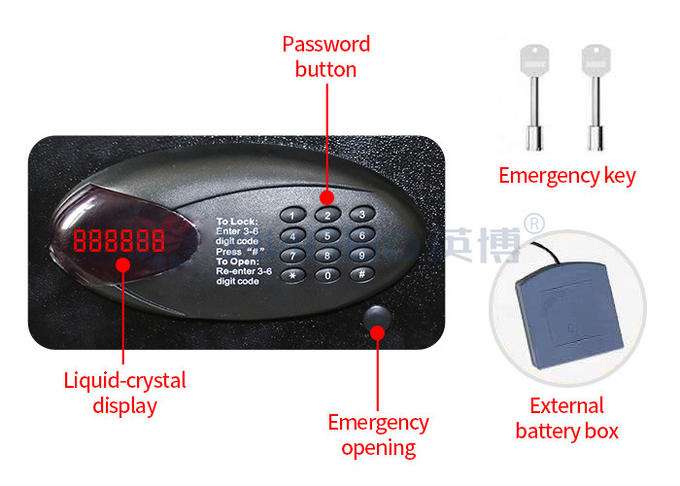 Black Steel Security Hotel Safe Box With Digital Keypad OEM Weight