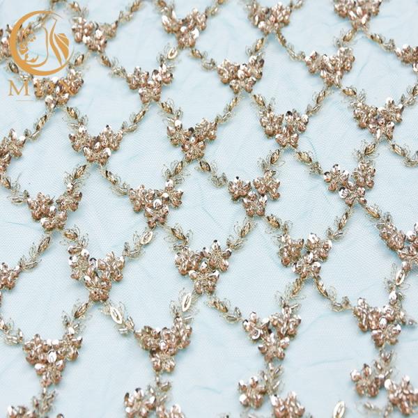 Sequined Unique Lace Fabric 135cm Width 3D Embroidery For Wedding Gown