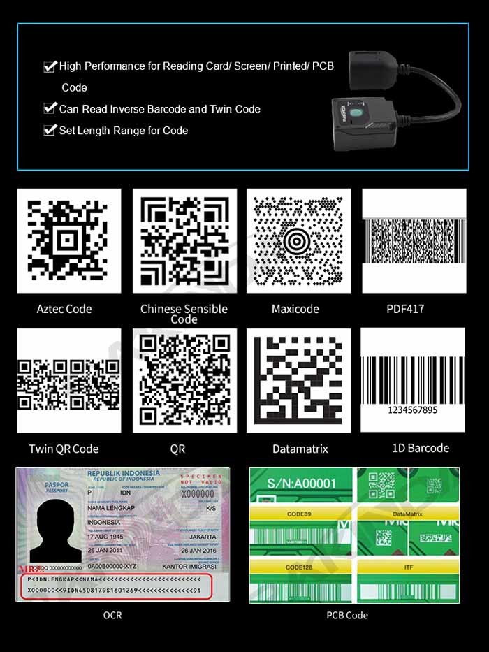 IP54 LV3000U 1D 2D Code PDF417 Fixed Mount Barcode Scanner