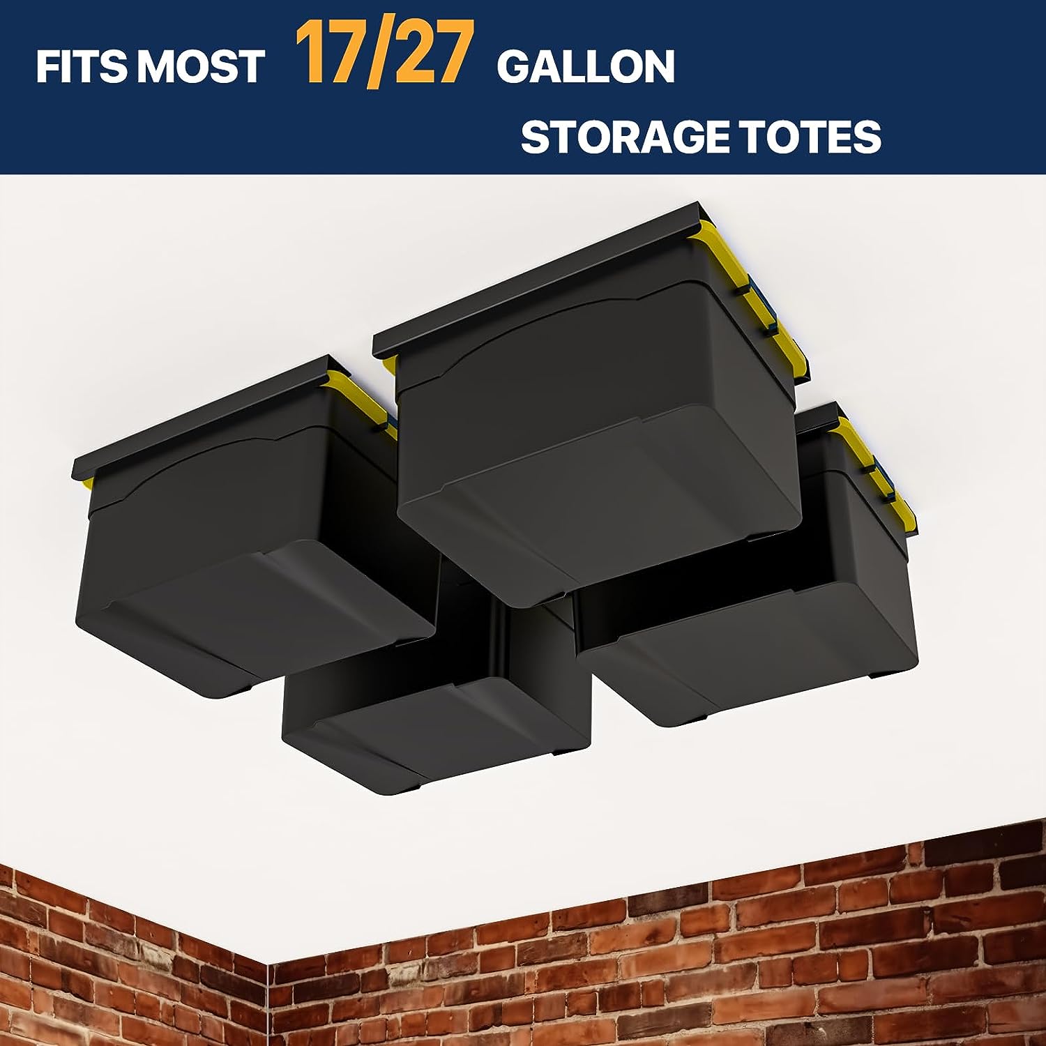 Gallon Tote Overhead Storage Bin Rack for 3 Bins, Metal Storage Organization Ceiling Garage Storage Bracket