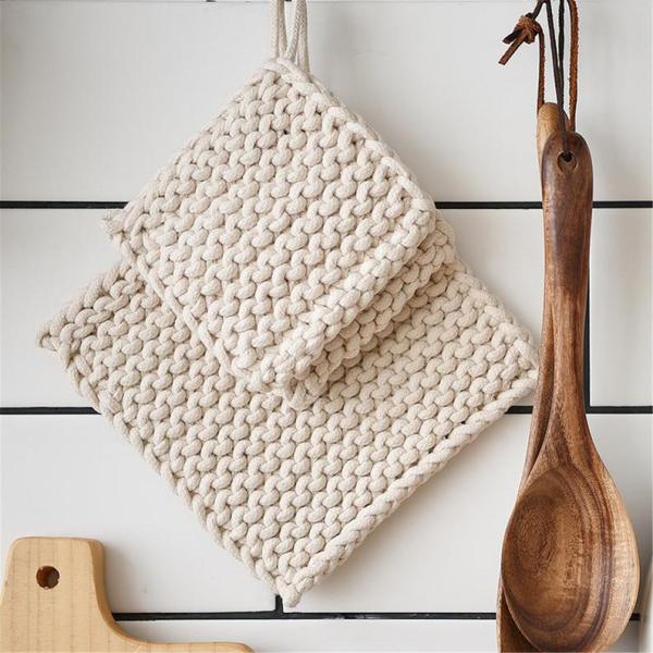 Y-Z Design Custom Wholesale Hand Knit Cotton coaster Set square Drink Barware Coffee Cup Tea Mats