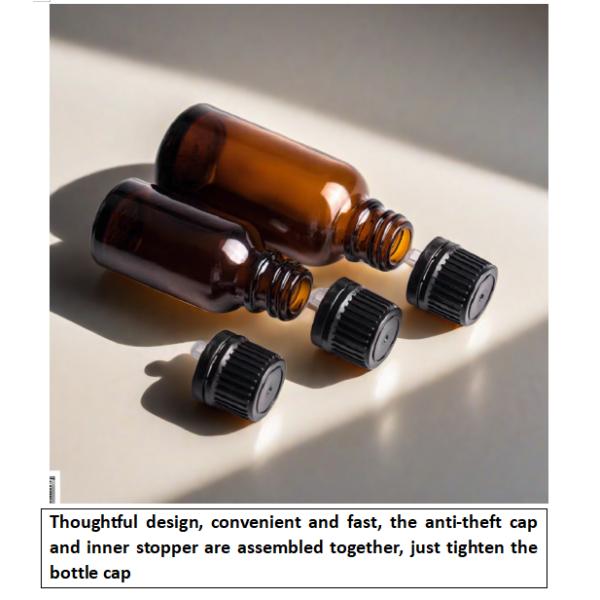 Medicinal Grade Glass Plug Essential Oil Bottle 10ml , 15ml ,20ml ,30ml , Brown Bottle With Screw Cap