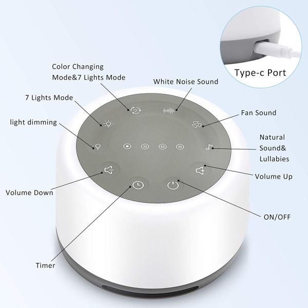 White Noise Sleep Machine With 24 HIFI Soothing Sounds Color Night Light Rechargeable Portable Sleep Machine For Baby Ad