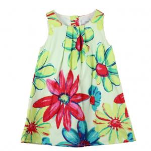 Quality girl dress with print flower , 100% cotton 4-14T wholesale