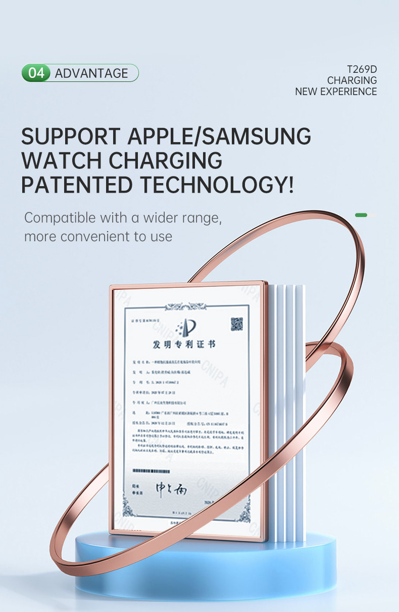 3W Watch Position 15W Base Position Folding Wireless Charging Stand With Zinc Alloy ABS Body