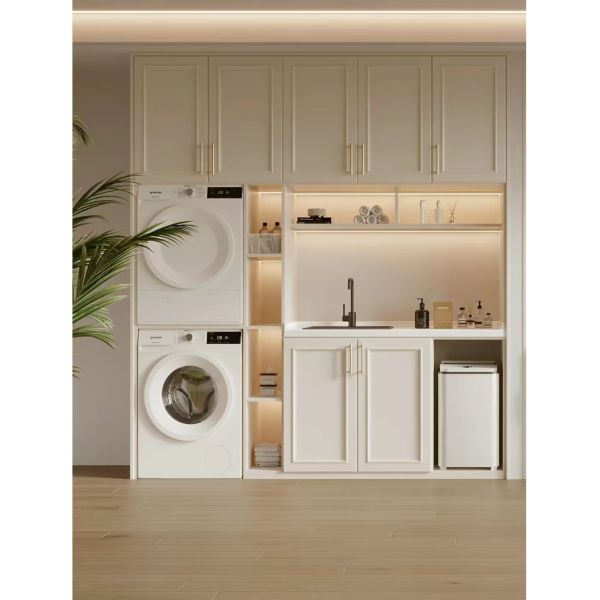 Light French Pure White Super Practical Balcony Laundry Room Cabinet Vanities
