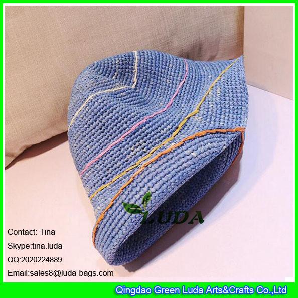 Cheap LDMZ-007 navy blue ladies bucket hats foldable raffia straw visor cap for sale