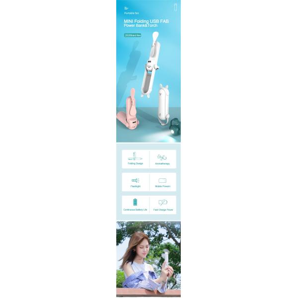 2000mAH Plastic Mini Pocket Fan , Folding Handheld Fan With Flashlight