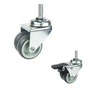 China 2 Inch Light Duty Casters TPR Soft 132LBS Threaded Stem Swivel Twin Wheel Casters Furniture on sale