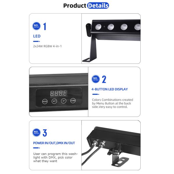 Battery Power 24x2W DMX512 LED Wall Washer IP65 Waterproof with RGBW Effects for Commercial Outdoor Lighting