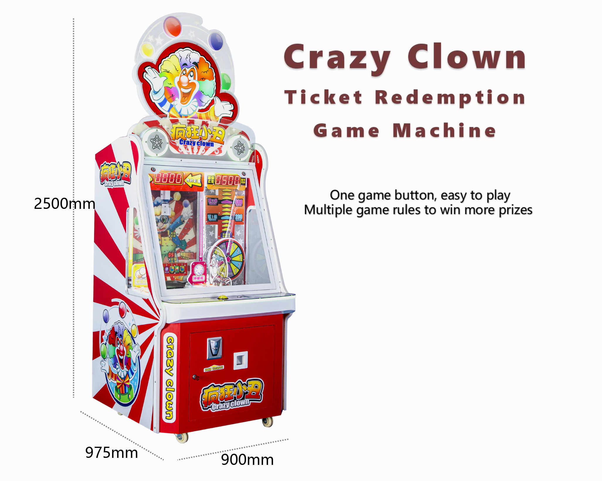 Crazy Clown Winning Prize Ticket Redemption Game Machine Arcade 260W