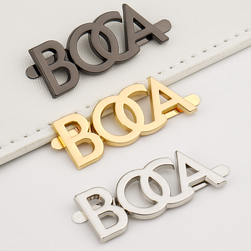User-Friendly Style Gold Letters Bag Hardware Straight Pins Metal Logo for Purse