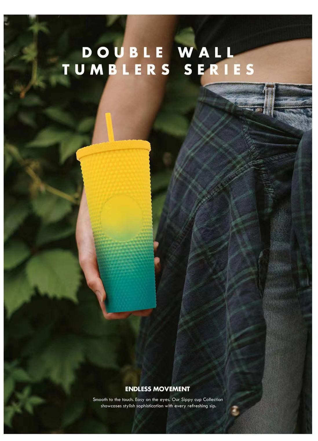 Double Wall Insulation 24oz Studded Tumbler Diamond Durian Pineapple Plastic Matte Black Studded Cup Coffee Tumbler With Lid Straw Fashionable