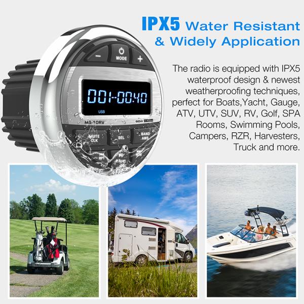 GRANDnavi Universal Marine Stereo Single Din Waterproof Level IPX5 MP3 Multimedia