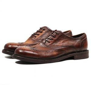 China Branded Design Mens Leather Dress Shoes Pointed Toe Oxford Brown Lace Up Dress Shoes on sale