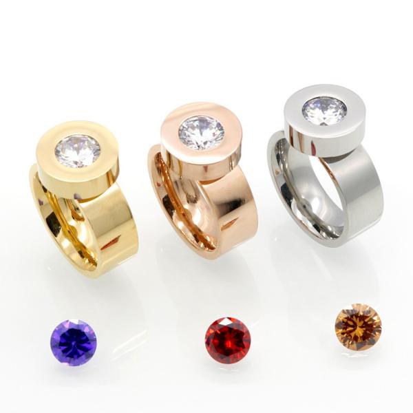 new desgn high polished stainless steel jewelry ring colored zircon stone silver gold rose gold rings for men and women