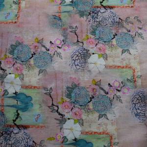 China Digital Polyester Cotton Fabrics Home Textile 100% Ramie Rayon Floral Printed on sale