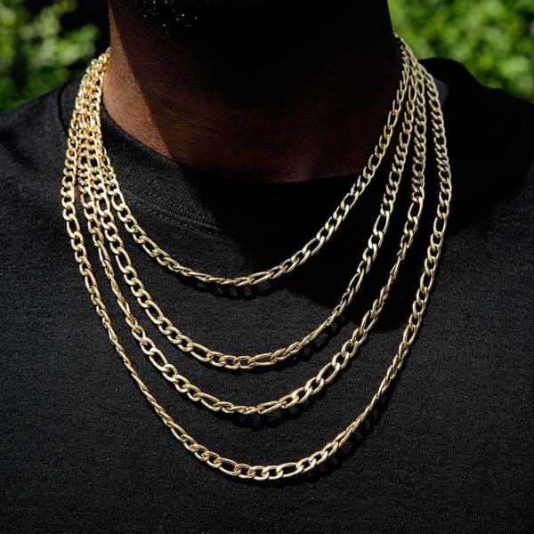 18inch 20inch 18k Gold Stainless Steel Chain Mens Gold Figaro Chains Necklace