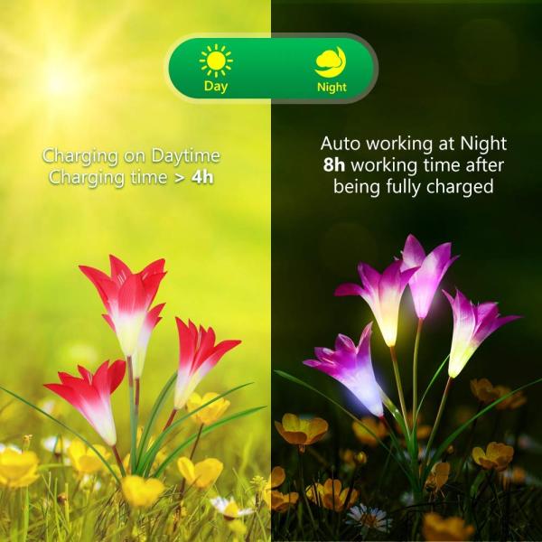RoHS Outdoor Solar Courtyard Light Waterproof Lily Lawn / Wedding Decoration Lights 2700K