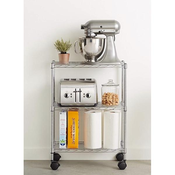 Three Tier Home Wire Shelving Storage Unit With Wheels Standard Sizes