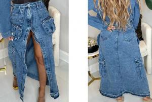 Quality Ripped Fashion Lady Jeans Custom Logo Stretch Denim Long Skirts Trend 31 wholesale