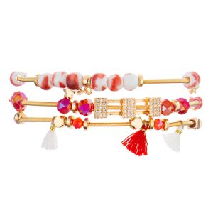 China 7.5'' Tassel Beaded Handmade Bracelets stretchy 14k Gold Plated on sale