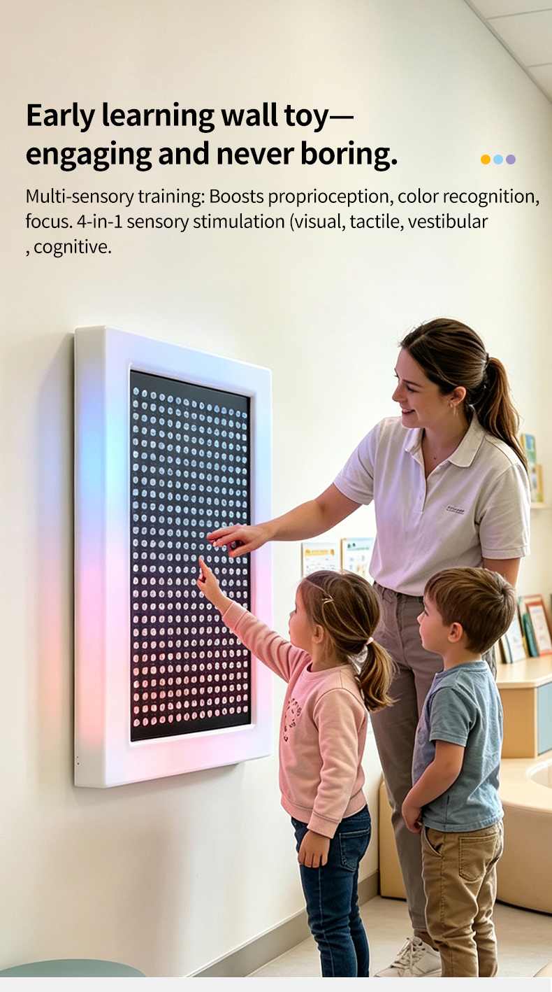 Interactive Sensory Wall LED Light Panel with RGB Color Changing and Customizable Dimensions for Kids Aged 2 to 14