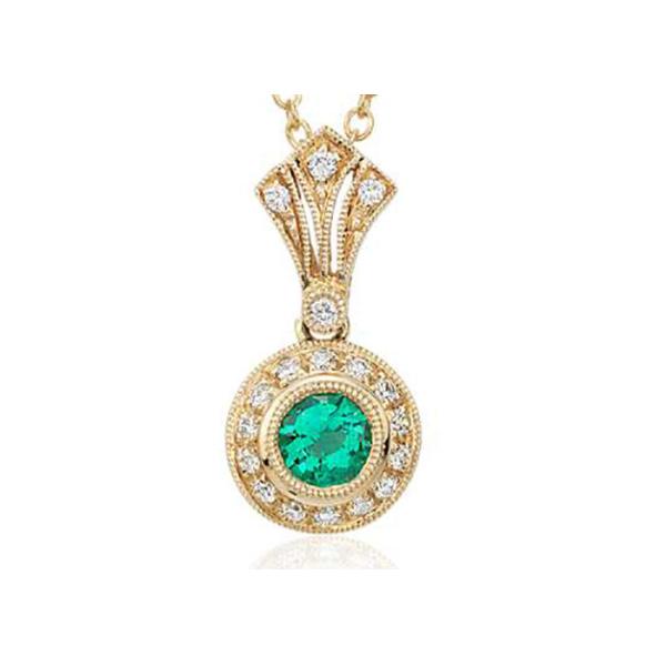 4mm Natural green emerald pendant , ODM Diamond Halo Pendant Vintage Inspired style