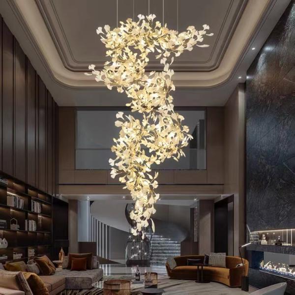 Restaurant Projects Large Custom Made Lamp White Ceramic Flower Pendant Light Leaf Chandelier