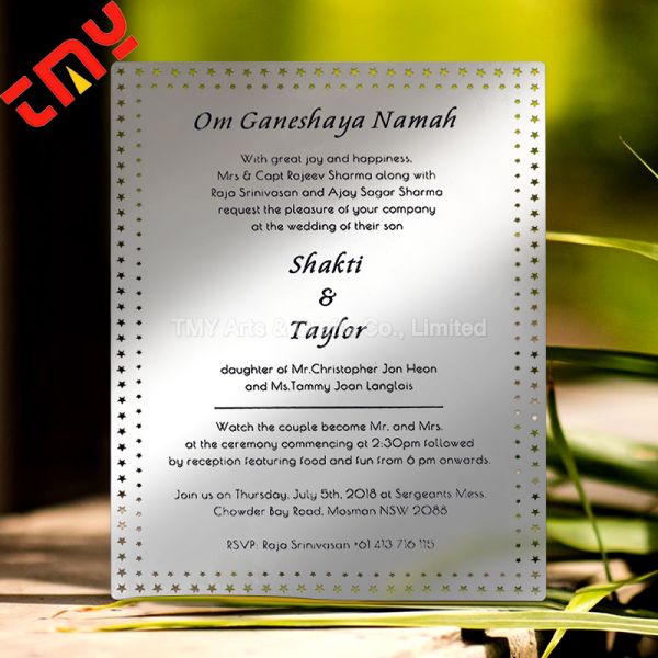 Custom Design Luxury Etched Key Shape Stainless Steel Metal Wedding Invitation Card