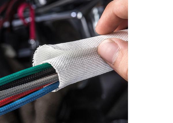 Hot Knife Cutting Cable Protection Sleeve , Self Wrapping Braided Sleeving