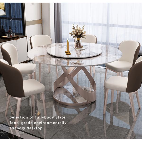 Italian High Quality Dining Room Furniture Long Slate Table and Steel Legs 4 6 Chairs Set