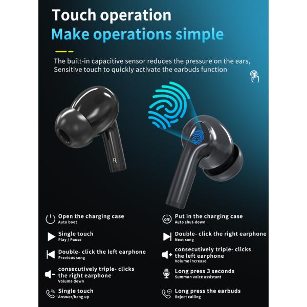 TWS IPX6 Noise Cancelling Wireless Bluetooth Earbuds With Microphone