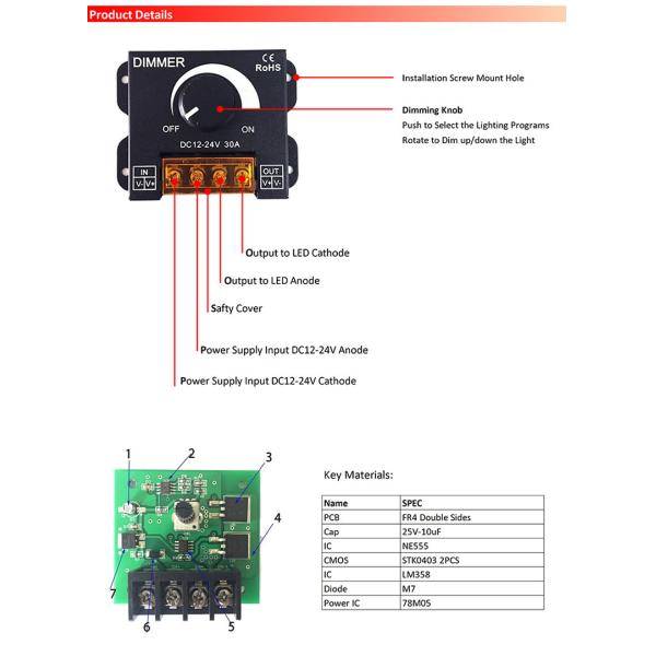 1 Channel 24v Led Controller L65*W63*H35mm Single Color