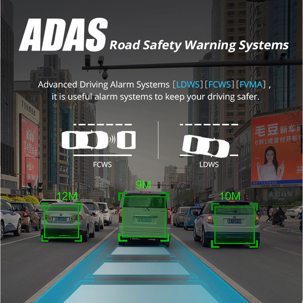 ADAS 4G Android Rearview Mirror 360 Degree Dash Cams Front And Rear 12 Inch