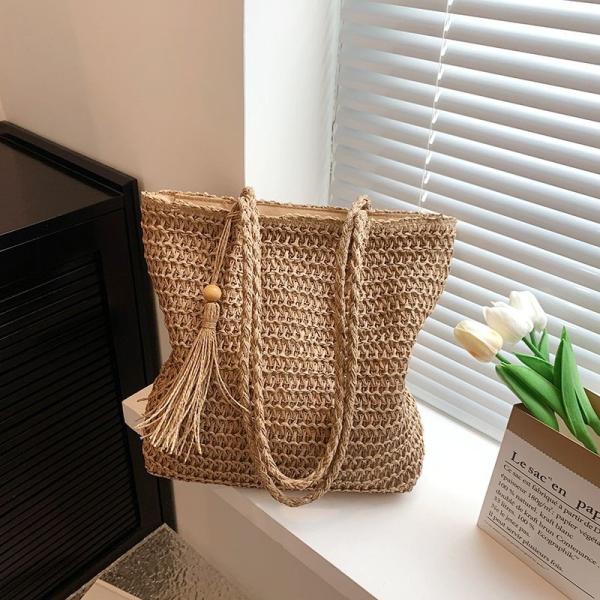 Straw Bag for Women Woven Beach Structured Tote Handmade Crochet Carteras De Mujer Summer Shoulder Bohemian