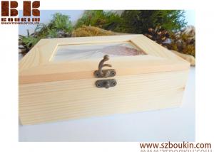 China Wooden Tea box with picture display- 4 compartments photo display box- wooden storage box, box for decoupage, unfinished on sale