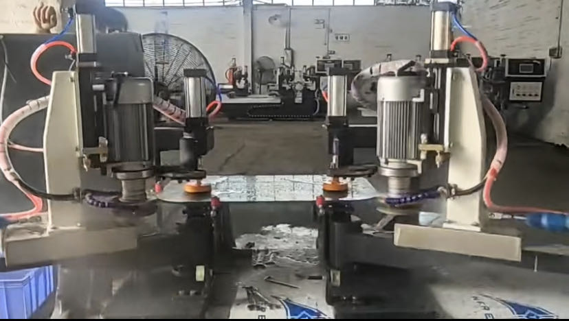 Double-head CNC PLC-controlled Glass Edging Machine For Automatic Glass round edging, Grinding, And Polishing.