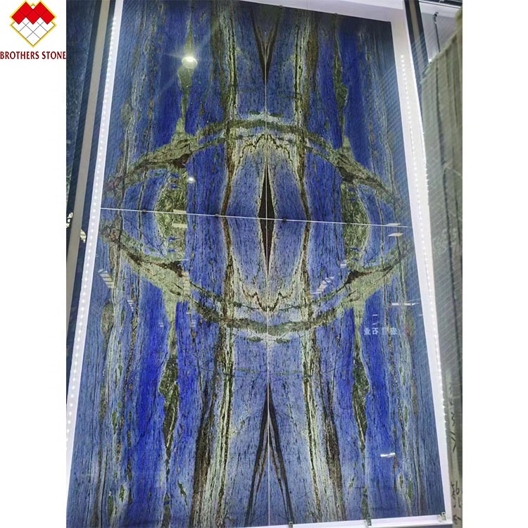 Modern Calcite Marble Worktop Dining Table with Translucent Bolivian Blue Stone Basin