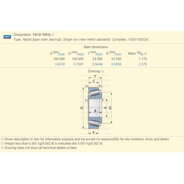 Imperial / Inched T4CB100/Q T4CB120/Q Tapered Roller Bearings Non-Standard