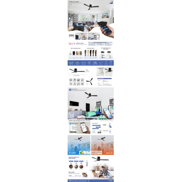 Wooden Blades Ceiling Fan With Light and Remote for Low Ceiling