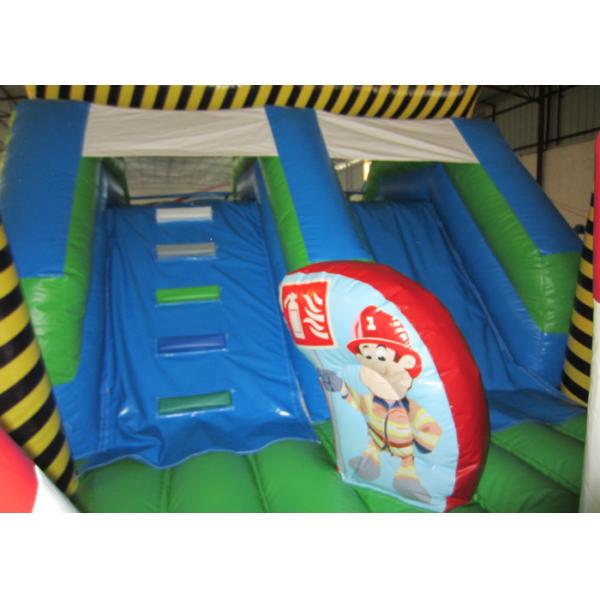 Inflatable Rescue Fire Truck Bouncy Castle Obstacle Course , Obstacle Course Jump House